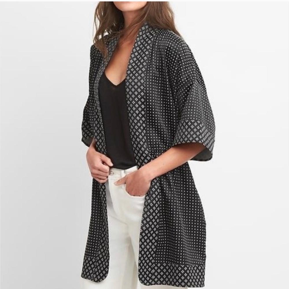 GAP Long Topper Jacket Kimono Black Printed S/M